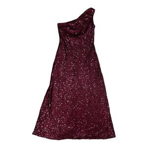 Christina Wu Red One Shoulder Sequin Maxi Dress 14